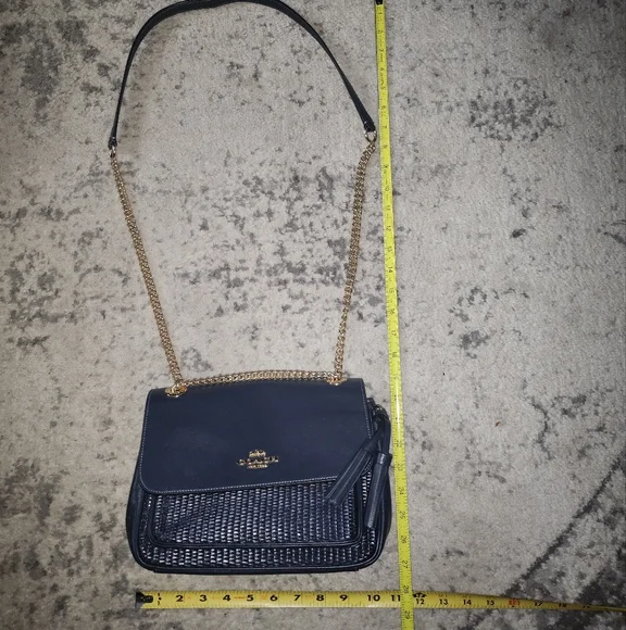 Coach Full Size Klare Bag In Navy Blue With Woven Front. - Picture 11 of 15